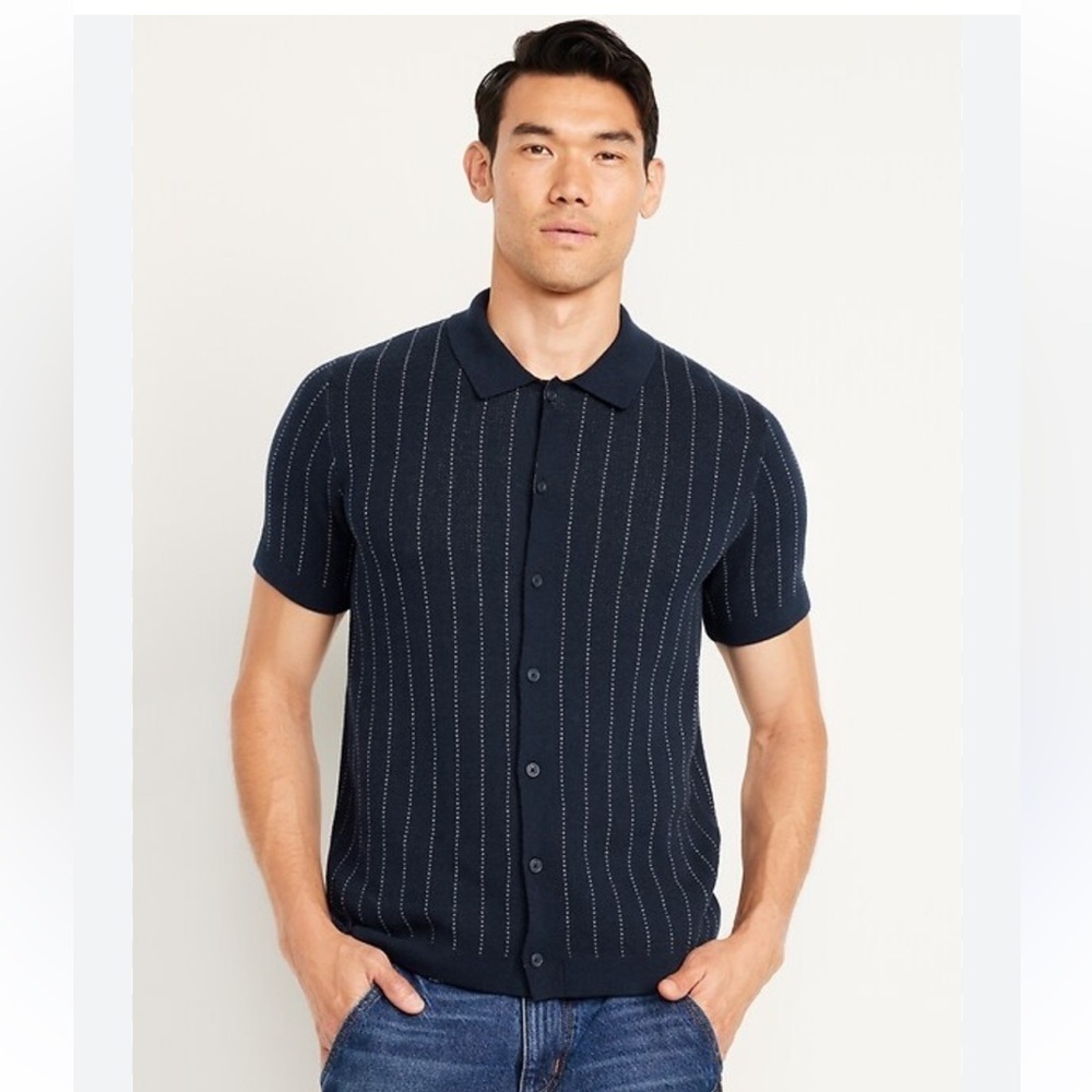 Old Navy Men's Navy Blue Striped Polo Sweater Size XXL